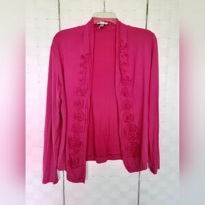 Forever Fashion Fuchsia Open-Front Cardigan With Rosettes XL